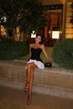 Rochie de Dama, din Doua Piese, Croi pe Sani, cu Fusta in Contrast si Top Forma Alungita in Fata, Elegancia, Neagra