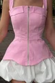 Rochie de Dama, din Doua Piese, Top cu Inchidere Fermoar si Fusta Tip Gogosar, Nokki, Alb-Roz