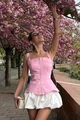 Rochie de Dama, din Doua Piese, Top cu Inchidere Fermoar si Fusta Tip Gogosar, Nokki, Alb-Roz