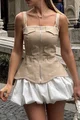 Rochie de Dama, din Doua Piese, Top cu Inchidere Fermoar si Fusta Tip Gogosar, Zakintos, Alb-Bej