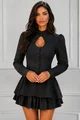 Rochie de Dama, din Doua Piese, Top cu Maneci Lungi si Fusta, din Bistrech, Melynia, Negru