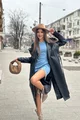 Rochie de Dama, din Jeans Moale, Cu Maneci Lungi Tip Clopot si Siret pe Laterale, Lagerf, Albastru