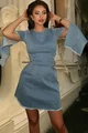 Rochie de Dama, din Jeans Moale, Cu Maneci Lungi Tip Clopot si Siret pe Laterale, Lagerffree, Albastru