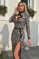 Rochie de Dama, din Lycra,  Decupata pe Picior si Accesorizata cu Dantela pe Tiv, Zannet, Leopard Print