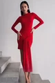 Rochie de Dama, din Lycra Premium, Scurta, cu Maneci Lungi, Gold, Rosie