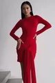 Rochie de Dama, din Lycra Premium, Scurta, cu Maneci Lungi, Gold, Rosie
