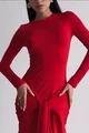 Rochie de Dama, din Lycra Premium, Scurta, cu Maneci Lungi, Gold, Rosie