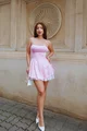 Rochie de Dama din Satin, Croi pe Sani, Dublata la Tiv cu Volane in Contrast, Papusica, Roz