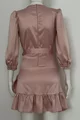 Rochie de Dama din Satin, Petrecuta cu Volane si Centura, Agatha, Bej