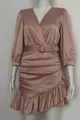 Rochie de Dama din Satin, Petrecuta cu Volane si Centura, Agatha, Bej