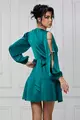 Rochie de Dama din Satin, Petrecuta pe Bust, Cordon in Talie, si Maneci Crapate cu Funda, Artemys, Verde