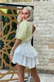 Rochie de Dama, din Tesatura Tip In, cu Maneci Bufante, Cusaturi Evidentiate si Crapatura pe Spate, Arwen, Alba