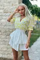 Rochie de Dama, din Tesatura Tip In, cu Maneci Bufante, Cusaturi Evidentiate si Crapatura pe Spate, Arwen, Alba