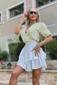Rochie de Dama, din Tesatura Tip In, cu Maneci Bufante, Cusaturi Evidentiate si Crapatura pe Spate, Arwen, Alba