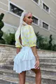 Rochie de Dama, din Tesatura Tip In, cu Maneci Bufante, Cusaturi Evidentiate si Crapatura pe Spate, Arwen, Alba