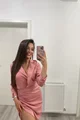 Rochie de Dama Eleganta de Ocazie, din Satin cu Siret, Roz Pudra