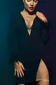 Rochie de Dama EMIRA , cu Fulgi de Strut si Decupaj pe Picior, Neagra