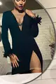 Rochie de Dama EMIRA , cu Fulgi de Strut si Decupaj pe Picior, Neagra