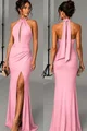 Rochie de Dama, Lunga, Crapata pe Picior, Fara Maneci, din Lycra, Serenity, Roz