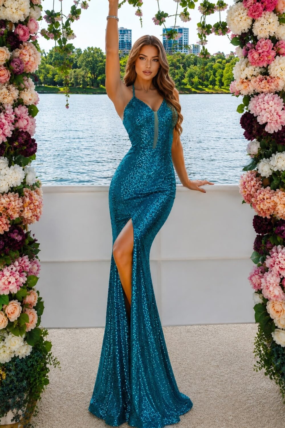 Rochie De Dama, Mulata Cu Paiete, Cu Corset Reglabil, Kaia, Turcoaz