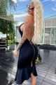 Rochie de Dama, Mulata pe Corp, cu Lant dupa Gat, cu Spate gol si cu Fermoar, Neagra