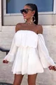 Rochie de Dama, pe Umeri, cu Maneci Lungi, Evazate, si Elastic in Talie, Palomita, Alba