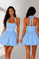 Rochie de Dama, Scurta, cu Prindere dupa Gat, Tip Gogosar, Nerina, Bleu