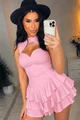 Rochie  de Dama, Scurta cu Volane,Usor Asimetrica ,Angel ,Roz