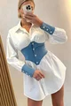 Rochie de Dama, Tip Camasa, Cu Mansete si Brau din Blug, Vanessa, Alba