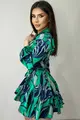 Rochie de Dama Tip Camasa, din Satin, Maneci Lungi si Inchidere cu Nasturi, Print Floral, Exotic, Verde