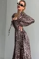 Rochie de Dama Tip Camasa Lunga, cu Nasturi, Stransa in Siret pe Bust, cu Print Leopard, Foggi