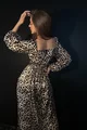 Rochie de Dama Tip Camasa Lunga, cu Nasturi, Stransa in Siret pe Bust, cu Print Leopard, Foggi