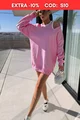 Rochie de Dama, Tip Hanorac, din Doua Piese, Maieu cu Dungi Albe in Contrast, Vibes, Roz