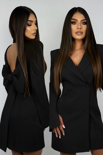 Rochie de Dama Tip Sacou, cu Maneci Lungi Crapate si Accesorizata cu Funda, Andorra, Neagra