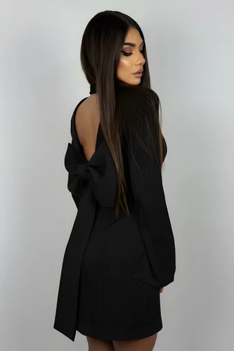 Rochie de Dama Tip Sacou, cu Maneci Lungi Crapate si Accesorizata cu Funda, Andorra, Neagra