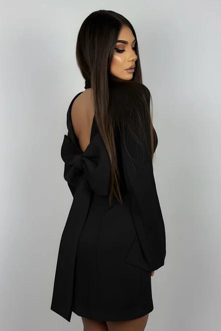 Rochie de Dama Tip Sacou, cu Maneci Lungi Crapate si Accesorizata cu Funda, Andorra, Neagra