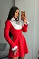 Rochie de Dama, Tip sacou, cu Poplin Alb  si Maneci Lungi, Lorelay, Rosie