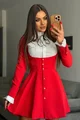 Rochie de Dama, Tip sacou, cu Poplin Alb  si Maneci Lungi, Lorelay, Rosie