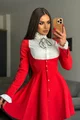 Rochie de Dama, Tip sacou, cu Poplin Alb  si Maneci Lungi, Lorelay, Rosie