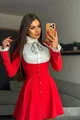 Rochie de Dama, Tip sacou, cu Poplin Alb  si Maneci Lungi, Lorelay, Rosie