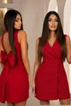 Rochie de Dama, Tip Sacou, din Bistrech, Accesorizata cu Funda la Spate, Anyola, Rosie