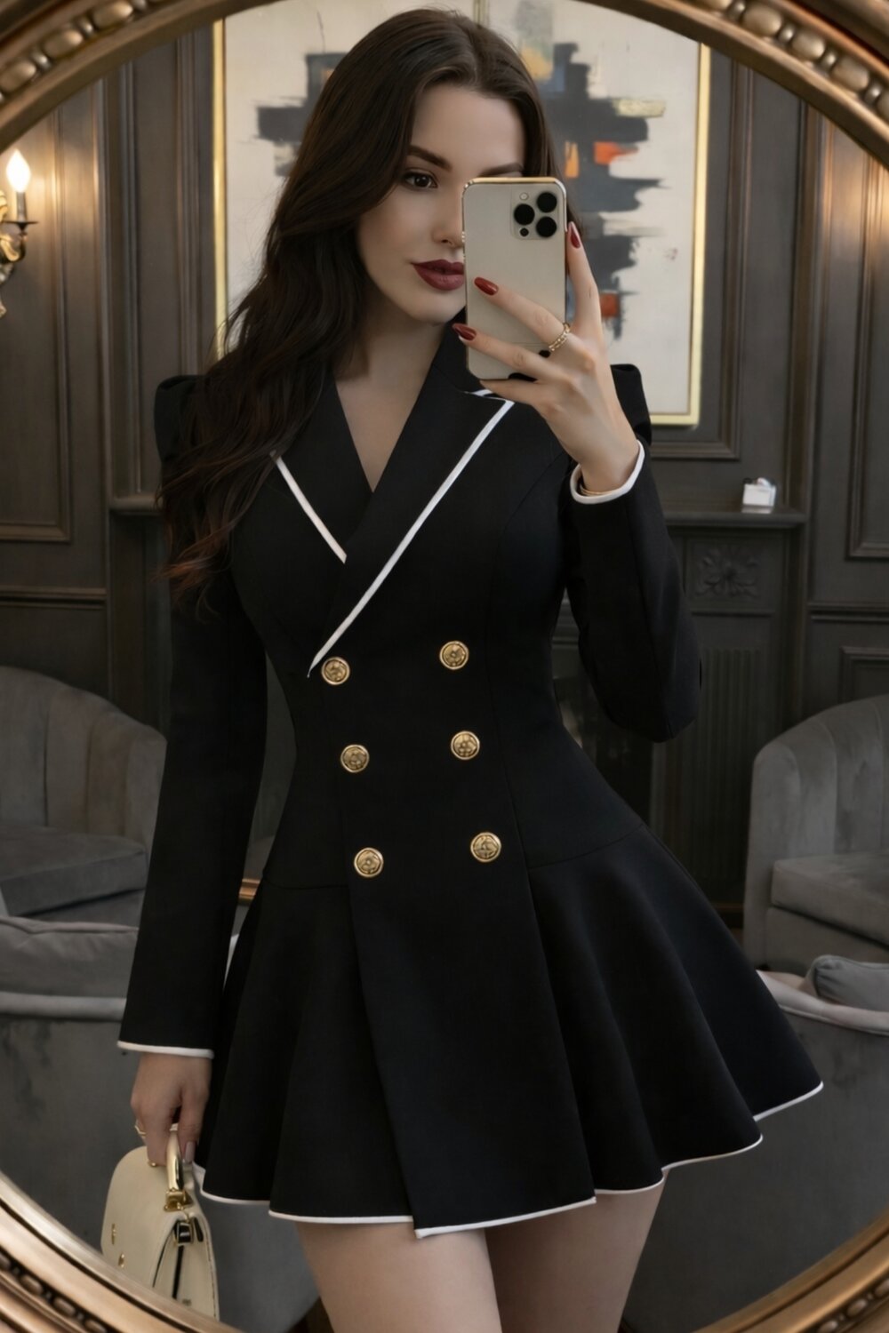 http//myfashionizer.ro/rochii Rochie De Dama, Tip Sacou, Din Bistrech, Cu Inchidere Nasturi, Briar, Neagra