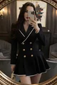 Rochie de Dama, Tip Sacou, din Bistrech, cu Inchidere Nasturi, Briar, Neagra