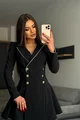 Rochie de Dama, Tip Sacou, din Bistrech, cu Inchidere Nasturi, Briar, Neagra