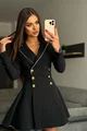 Rochie de Dama, Tip Sacou, din Bistrech, cu Inchidere Nasturi, Briar, Neagra