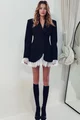 Rochie de Dama, Tip Sacou, din Bistrech, cu Inchidere Nasturi si Accesorizata cu Dantela Alba, Amorelle, Neagra