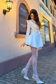 Rochie De Dama, Tip Sacou, din Bistrech, cu Tiv Negru in Contrast, Harper, Ivoire