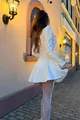 Rochie De Dama, Tip Sacou, din Bistrech, cu Tiv Negru in Contrast, Harper, Ivoire