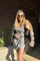 Rochie de Dama tip Sacou, din Stofa Carou, cu Centura in talie, Moon, Gri