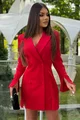 Rochie de Dama Tip Sacou, Evazata,cu Crapaturi Laterale, Maneci Lungi si Nasturi, Muglle, Rosie